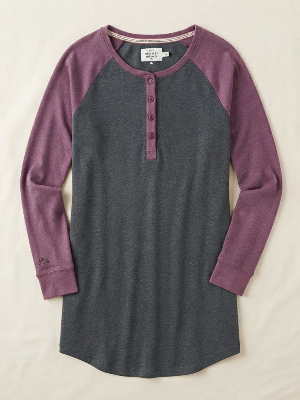 The Normal Brand - Puremeso Henley Dress Long Sleeves | Charcoal & Wine | Small
